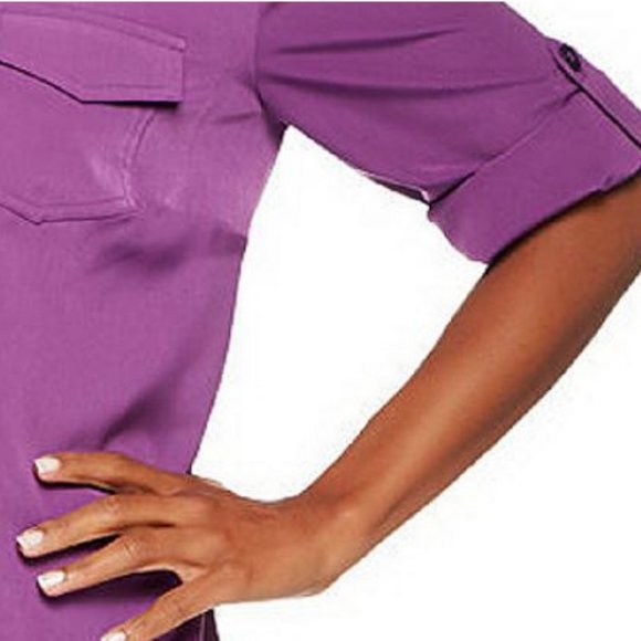 Susan Graver Peachskin Solid Roll Tab Shirt 2524 - Picture 4 of 4